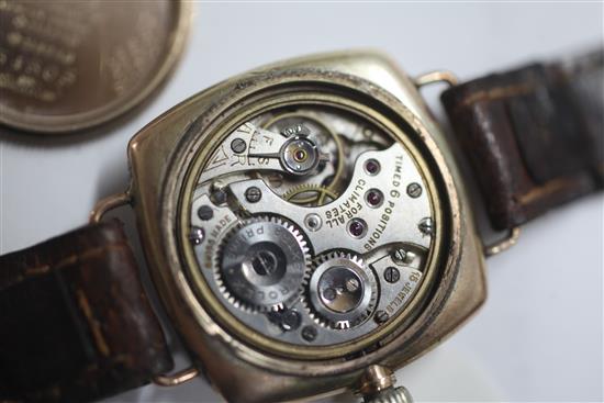 A gentlemans 1920s 9ct gold Rolex extra prima movement manual wind wrist watch,